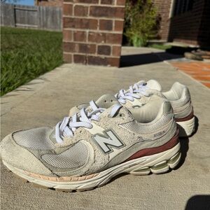 New Balance Men's Cream and Burgundy Sneakers